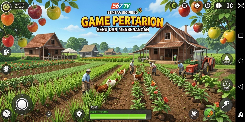 Screenshot gameplay 567TV menampilkan suasana pertanian yang hidup.