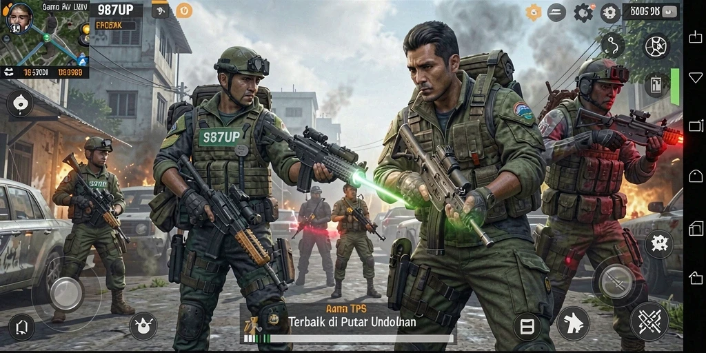 Tampilan gameplay menegangkan di 987UP dengan karakter beraksi.