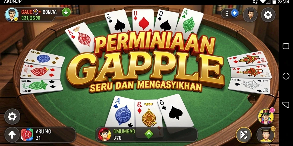 Screenshot gameplay AKUNJP menampilkan keseruan bermain Gaple bersama teman.