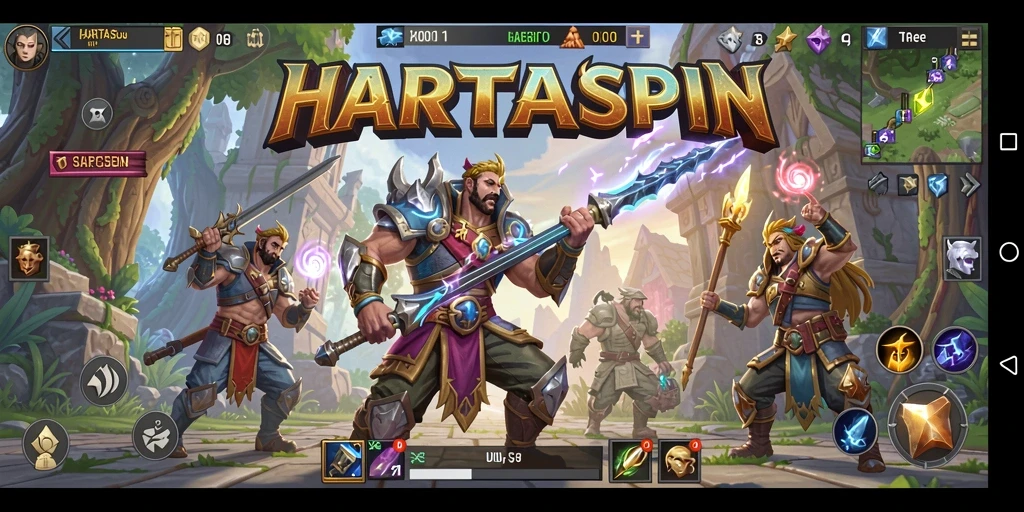 Menampilkan aksi seru dalam gameplay ARPG HARTASPIN.
