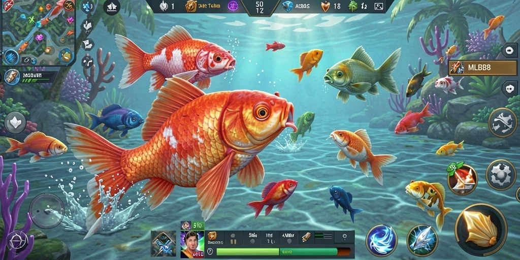 Screenshot dari gameplay seru MLBB8 saat menembak ikan.