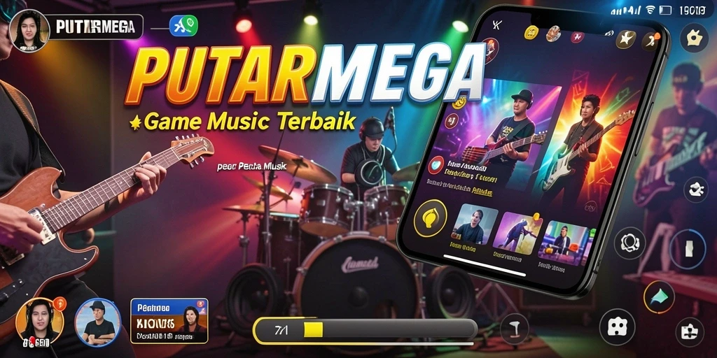 Screenshot gameplay PUTARMEGA menampilkan suasana seru dan interaksi musik.