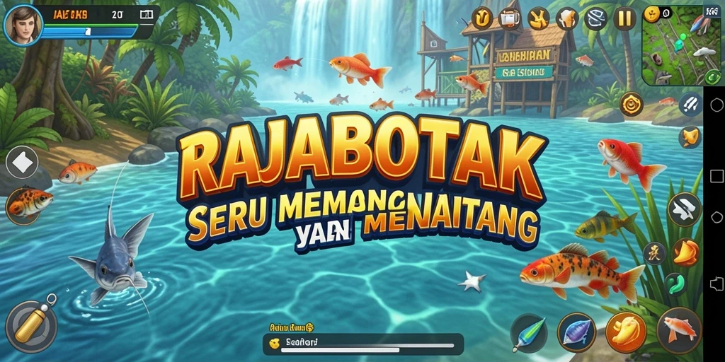 Gameplay menarik dalam RAJABOTAK dengan aksi memancing yang seru.