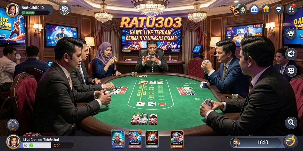 Skrinsut gameplay RATU303 menampilkan suasana kasino langsung yang mengasyikkan.