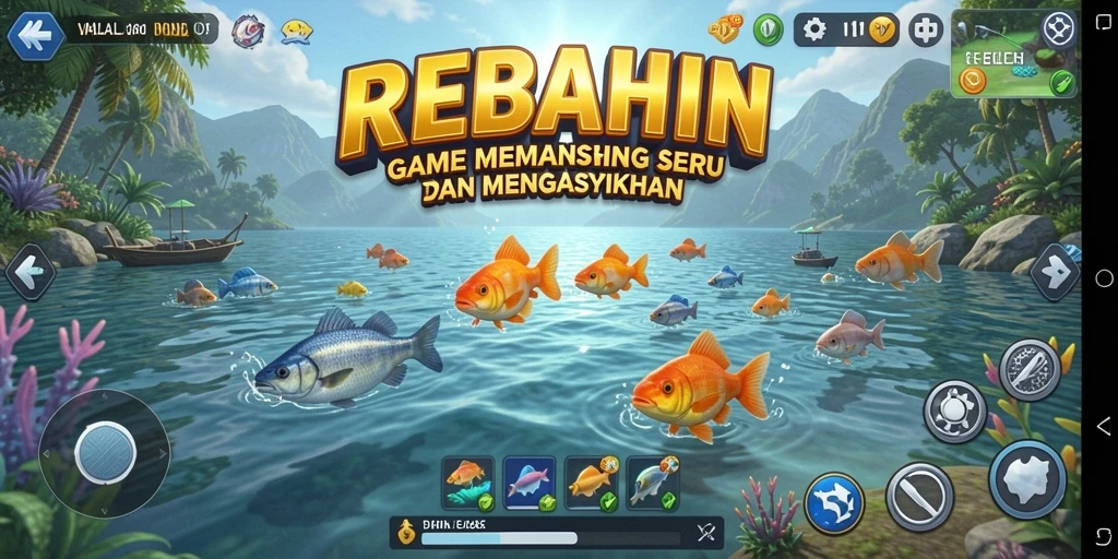Screenshot gameplay REBAHIN menampilkan aksi memancing yang seru.