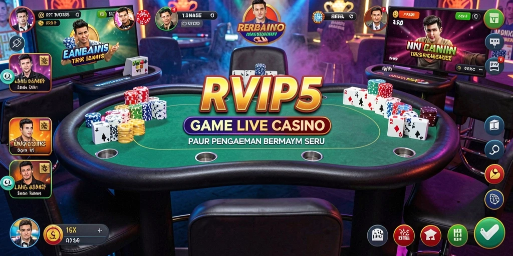 Screenshot gameplay RVIP5 dengan dealer langsung yang menawan.