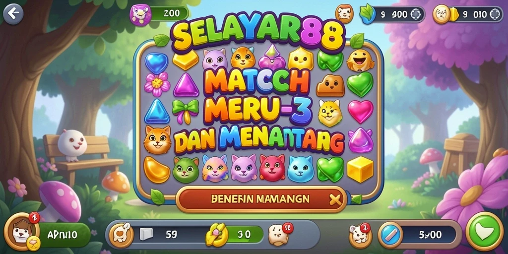 Tampilan gameplay Match-3 yang penuh warna dan menantang.