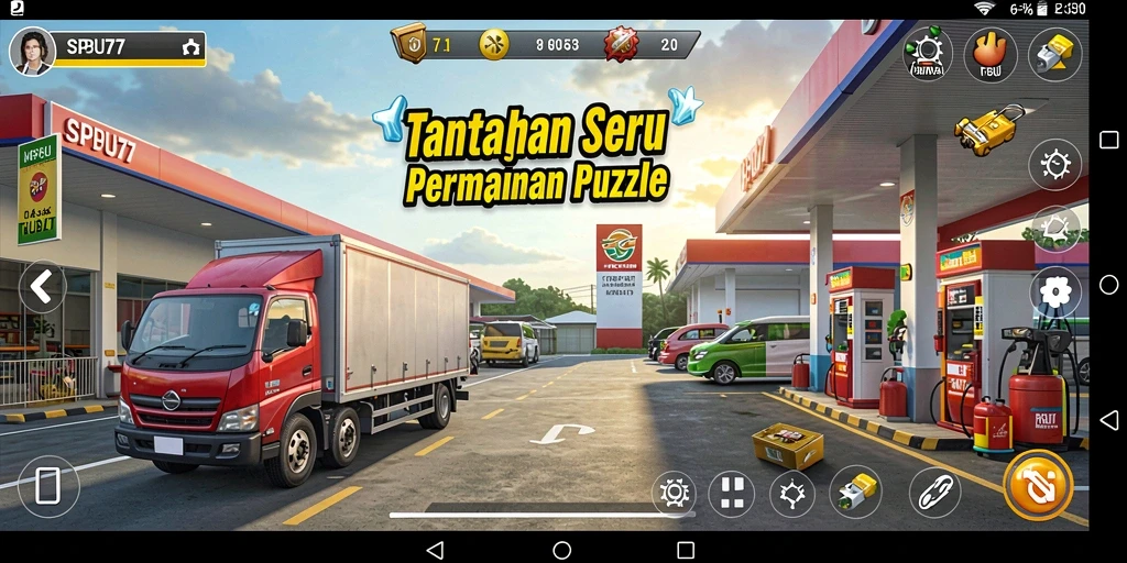 Tampilan gameplay seru dalam SPBU77 saat menyelesaikan tantangan Puzzle.