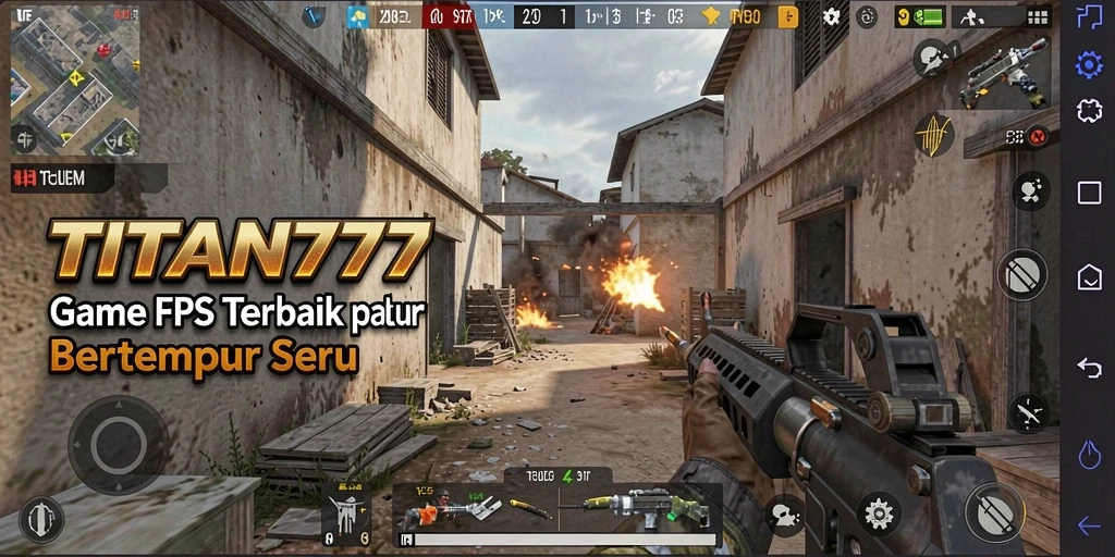 Screenshot gameplay menegangkan dari TITAN777 yang menunjukkan aksi tembak-menembak.